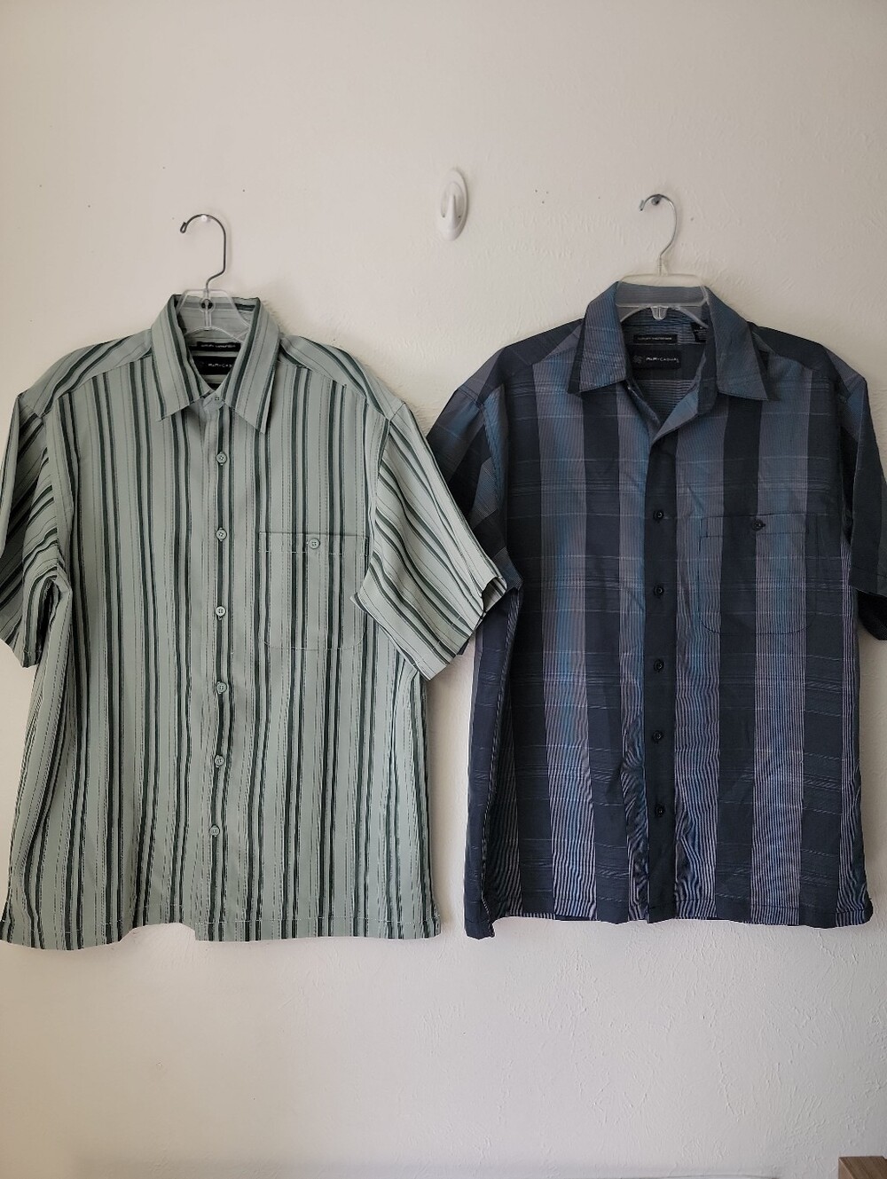 Men's Short-Sleeve Button Up Short Sleeve Shirts Green Blue Stripe